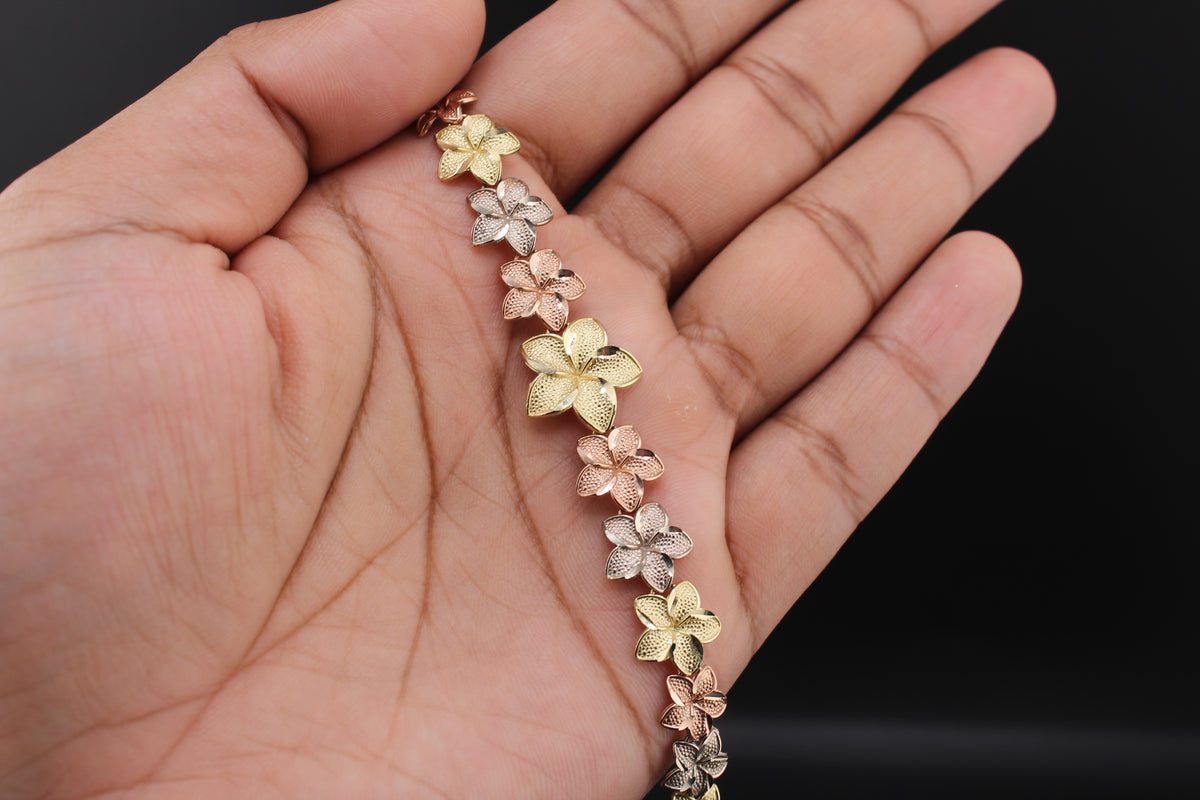 10K TriColor Pulmeria Flower Bracelet