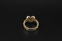 10K Gold Heart Ring Cuban Band CZ