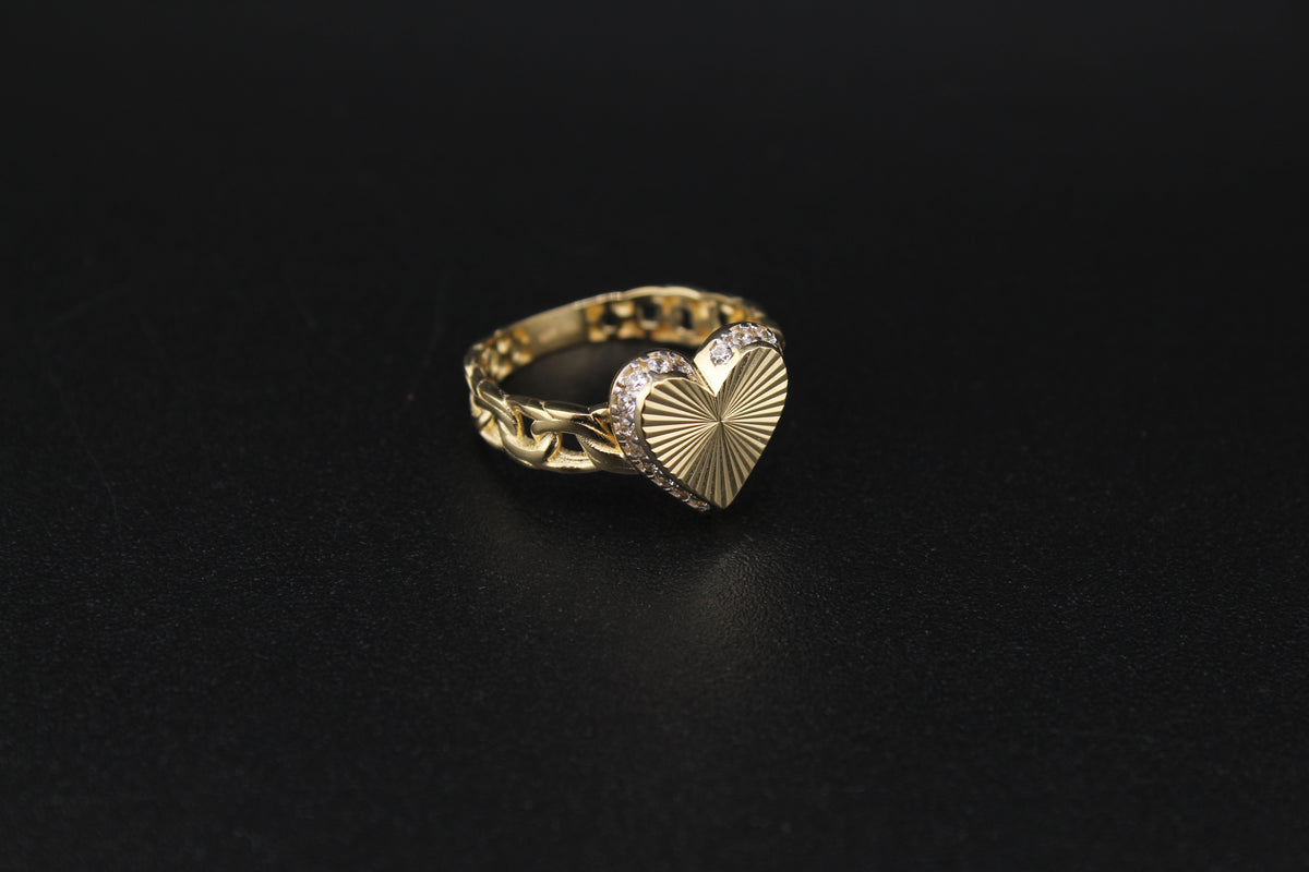 10K Heart CZ Chino Band Ring