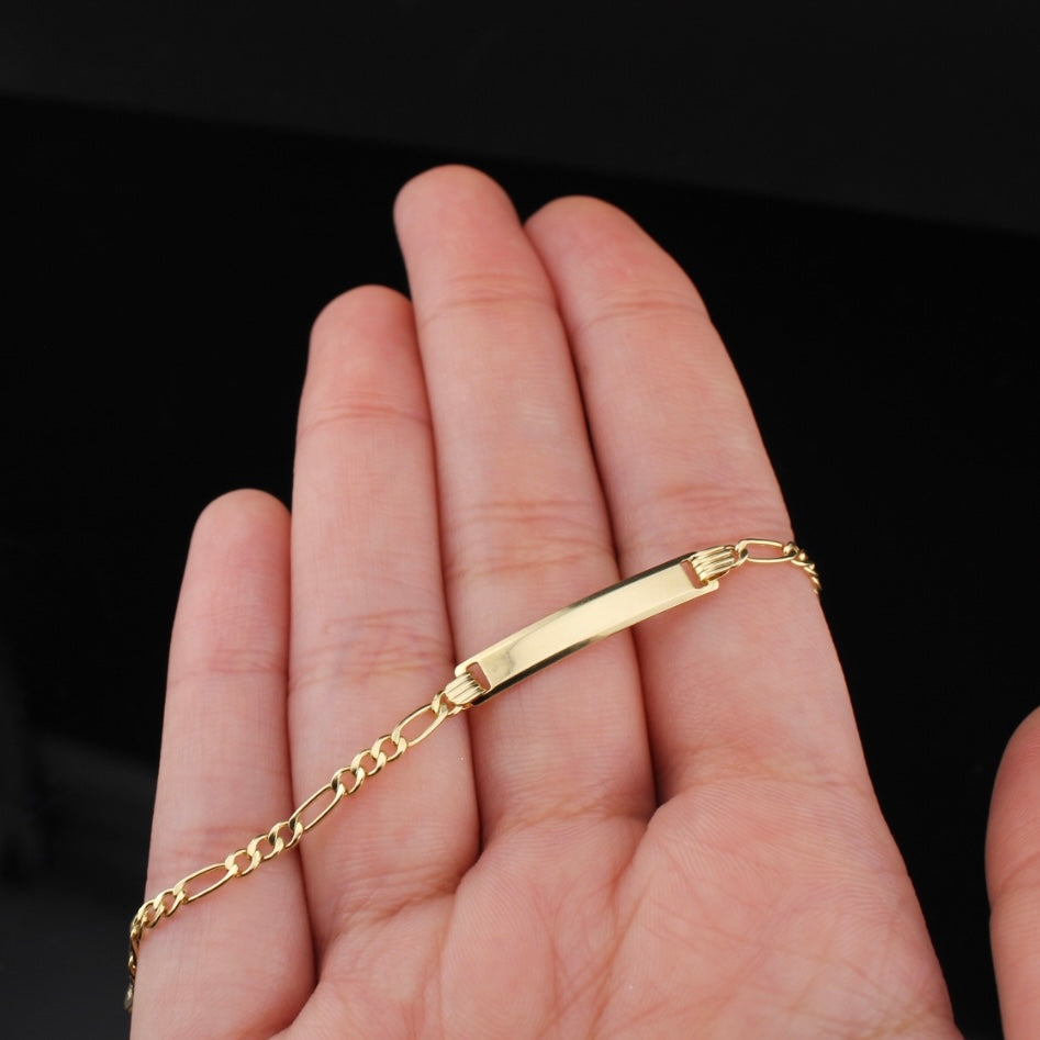 Real 10K Gold Baby Figaro Bracelet Engraved