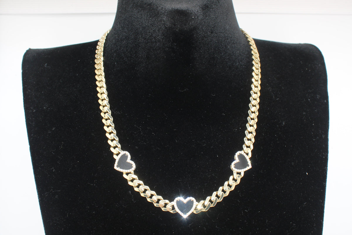 Real 10K Gold Black Heart Cuban Chain