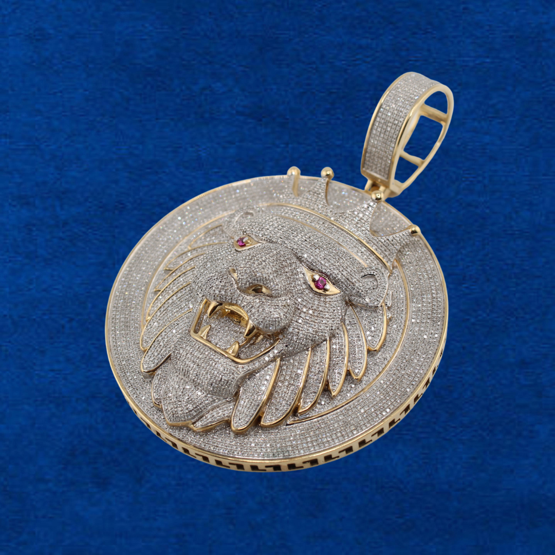 Real 10K Gold Diamond Large Lion Charm