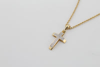 Cadena de oro de 14 quilates real con cruz de diamantes