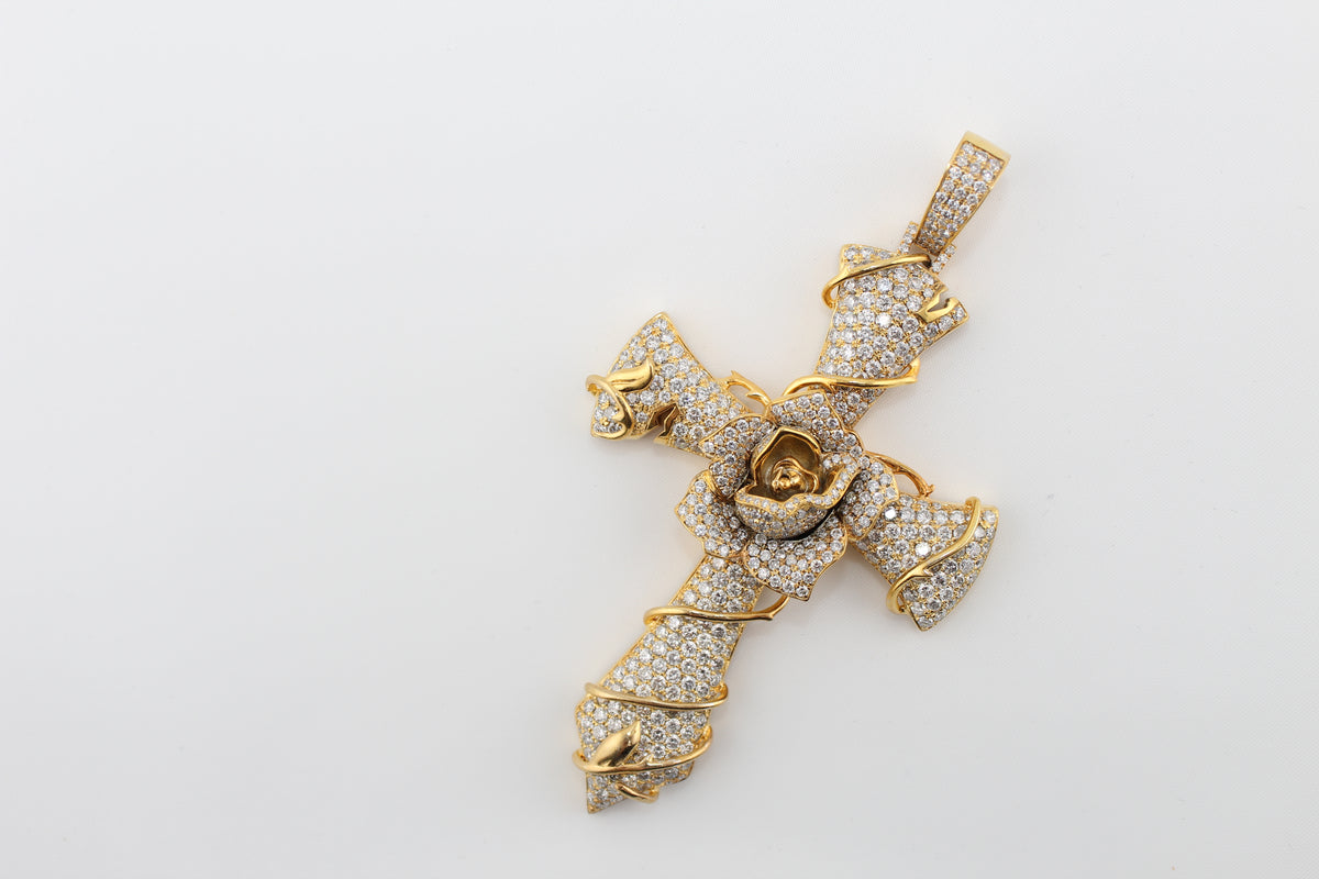 Real 10K Gold And Diamond Cross with flower