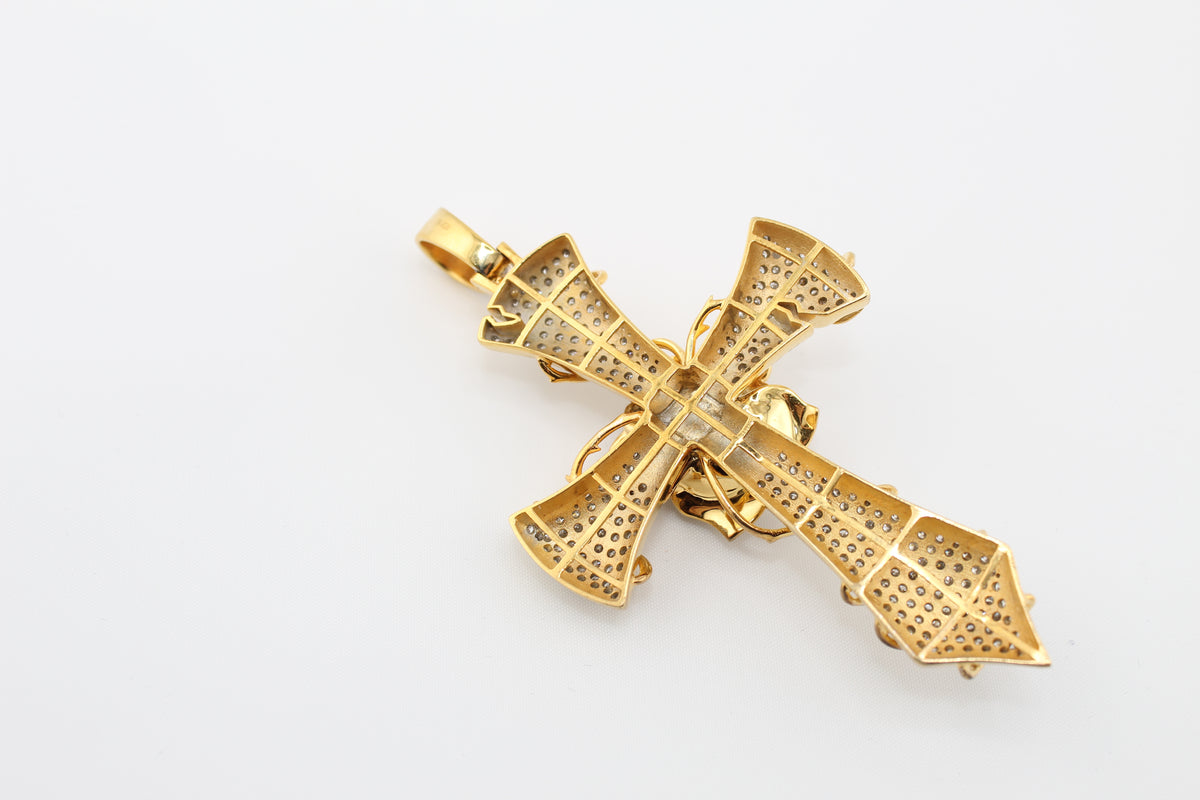 Real 10K Gold And Diamond Cross with flower