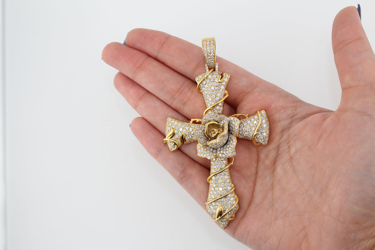 Real 10K Gold And Diamond Cross with flower