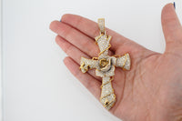 Real 10K Gold And Diamond Cross with flower