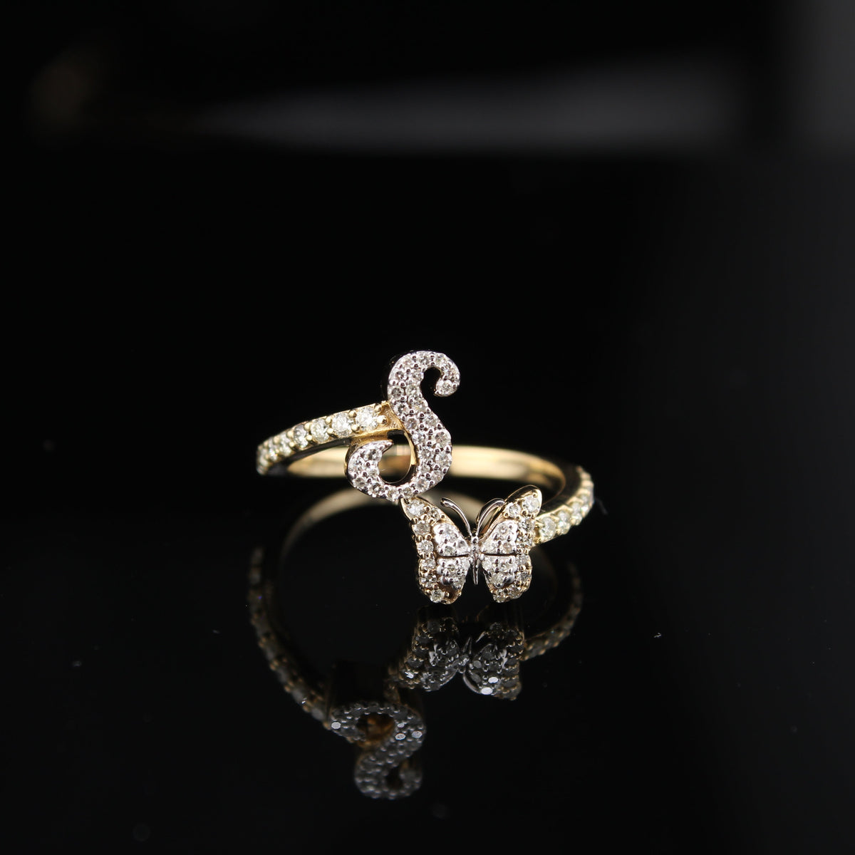 Anillos con inicial de diamante de oro de 10 quilates auténticos