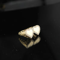 Anillo doble corazón de oro de 14 quilates auténtico