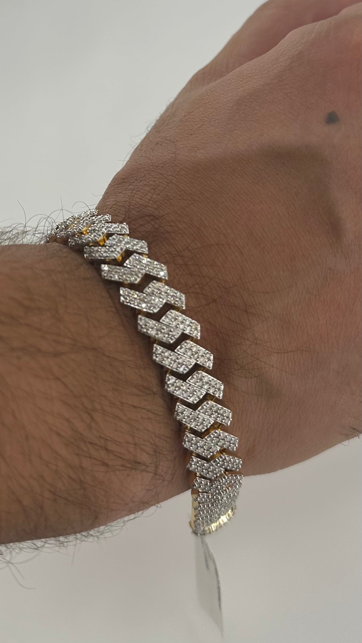 Pulsera de eslabones cubanos con diamantes de oro auténtico de 10 quilates y 6,8 quilates de peso total