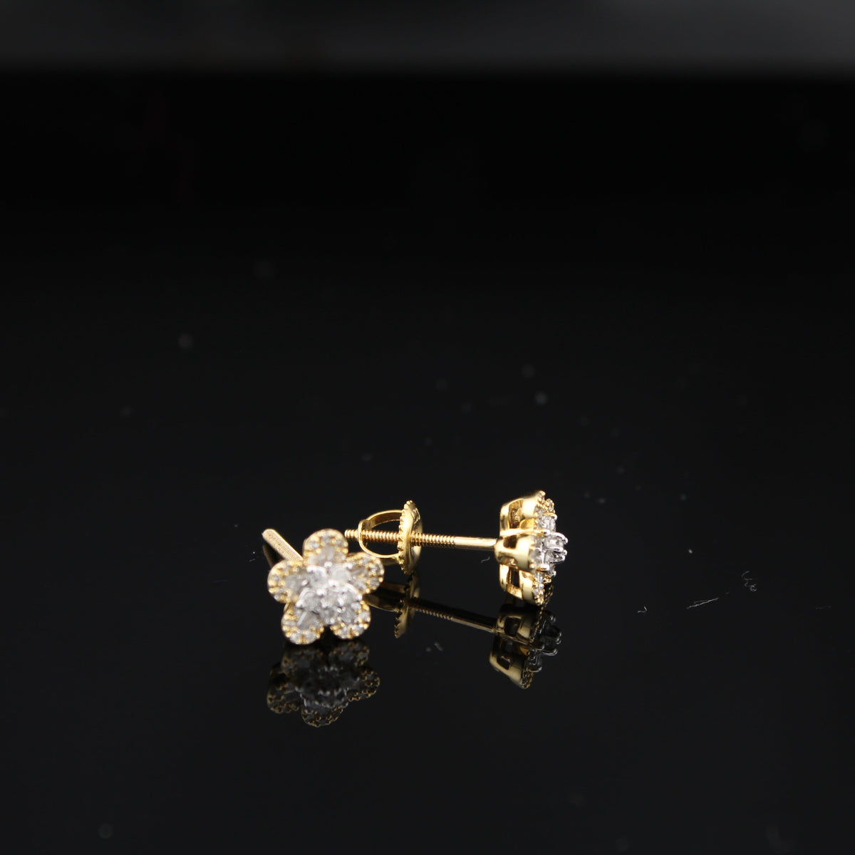 Real 10K Gold Diamond Flower Studs 0.25 CTW