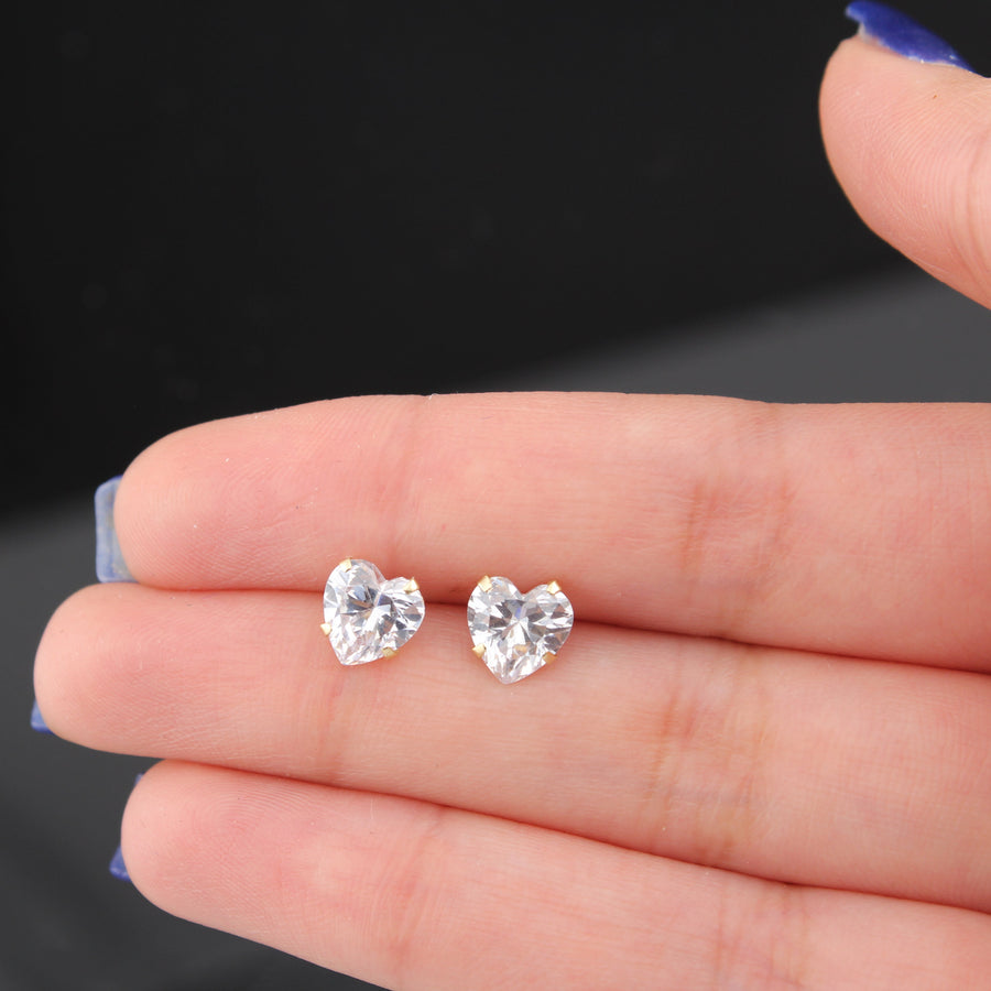 14K Heart CZ Studs