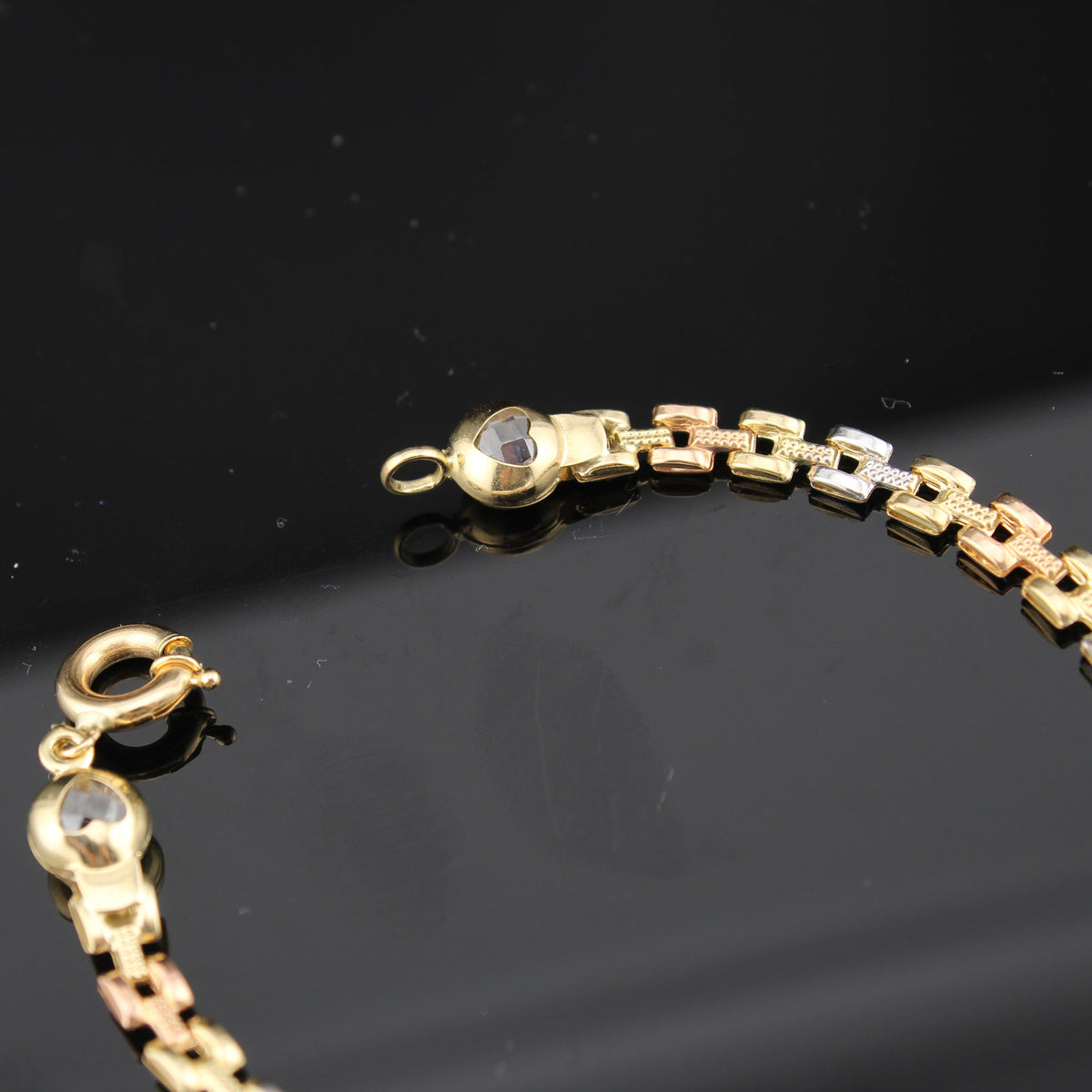 Pulsera de corazón de oro rosa de 10K real