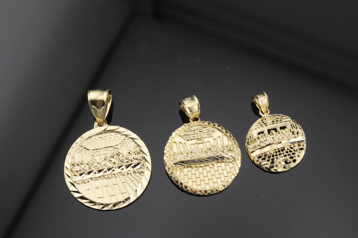 Colgante de oro de 10K auténtico de la Última Cena con acabado de pepita