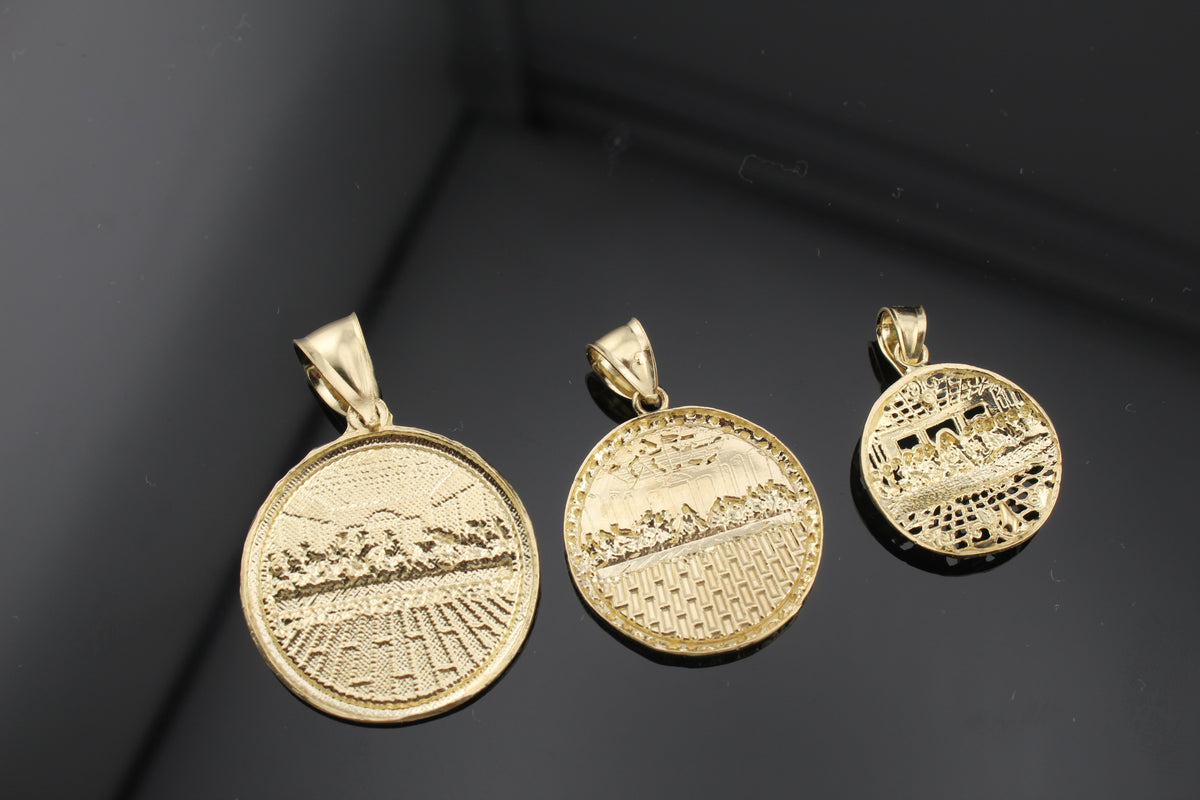 Colgante de oro de 10K auténtico de la Última Cena con acabado de pepita