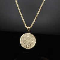 Oro de 10K auténtico, calendario azteca de 3 mm con cadena tipo soga de 20 pulgadas