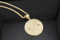 Oro de 10K auténtico, calendario azteca de 3 mm con cadena tipo soga de 20 pulgadas