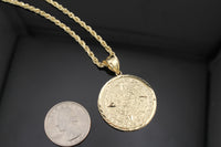 Oro de 10K auténtico, calendario azteca de 3 mm con cadena tipo soga de 20 pulgadas