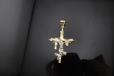 10K Diamond Cut Cross Jesus gun pendant