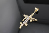 Real 10K Gold Diamond Cut Cross Jesus gun pendant
