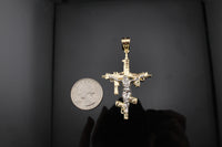 Real 10K Gold Diamond Cut Cross Jesus gun pendant