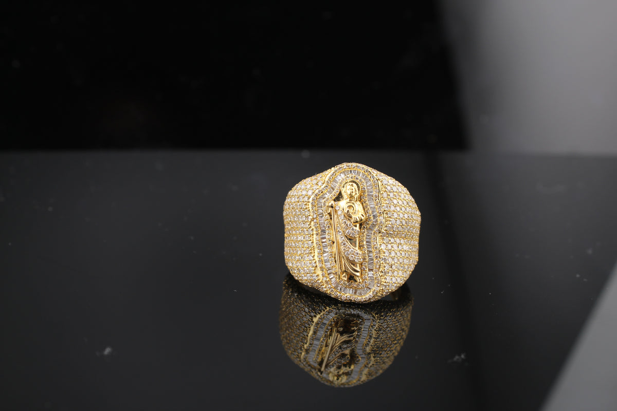 Real 10K Yellow Gold St Jude Diamond Ring