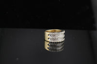 Real 10K Yellow Gold Big Diamond Band with baguettes