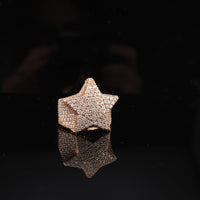 Real 14K Rose Gold Diamond Star Ring