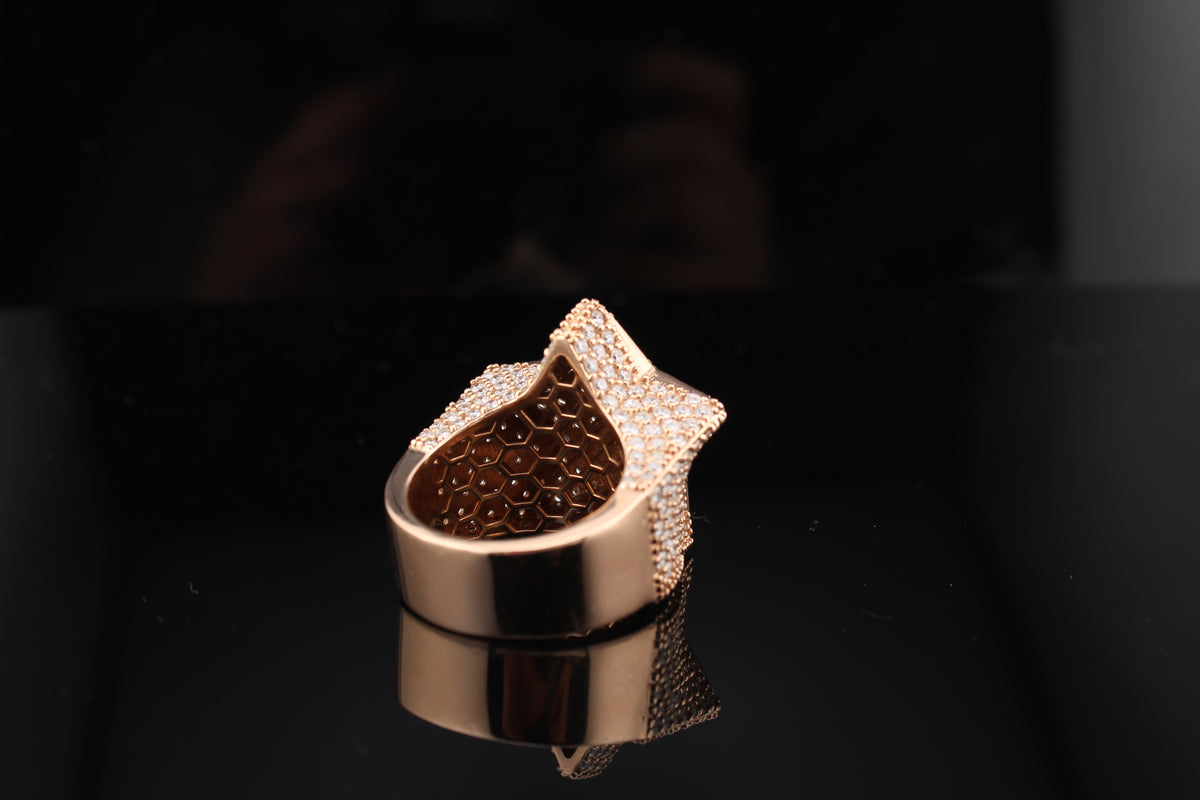 Real 14K Rose Gold Diamond Star Ring
