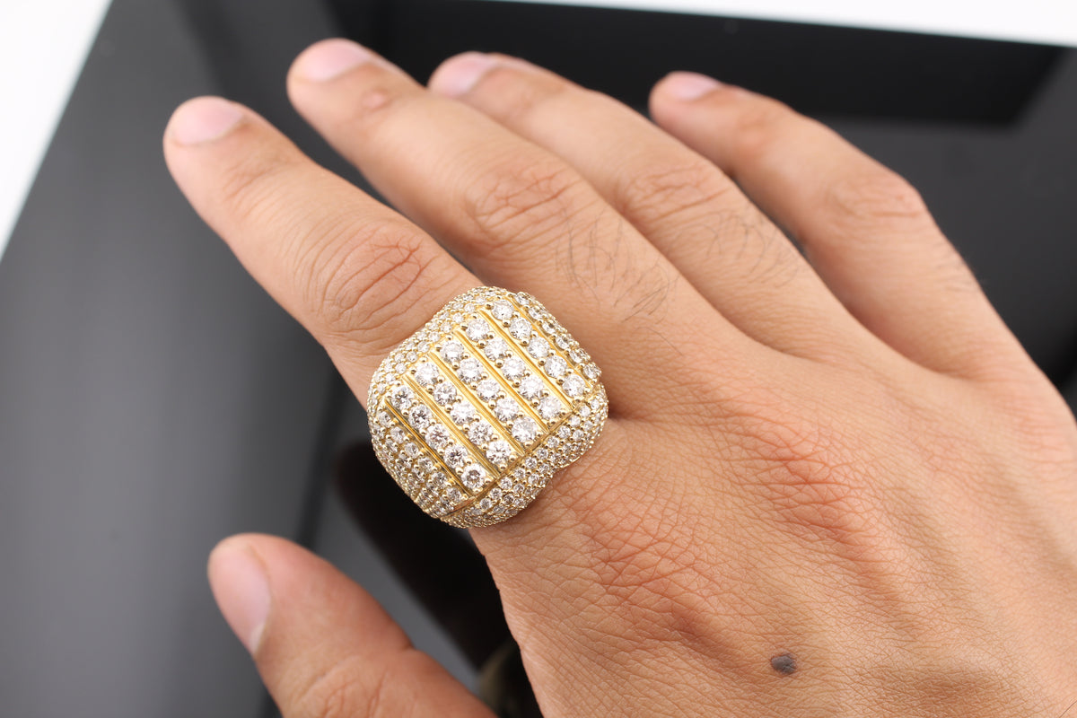 Anillo de Oro 14K Auténtico con Diamantes Grandes para Hombre