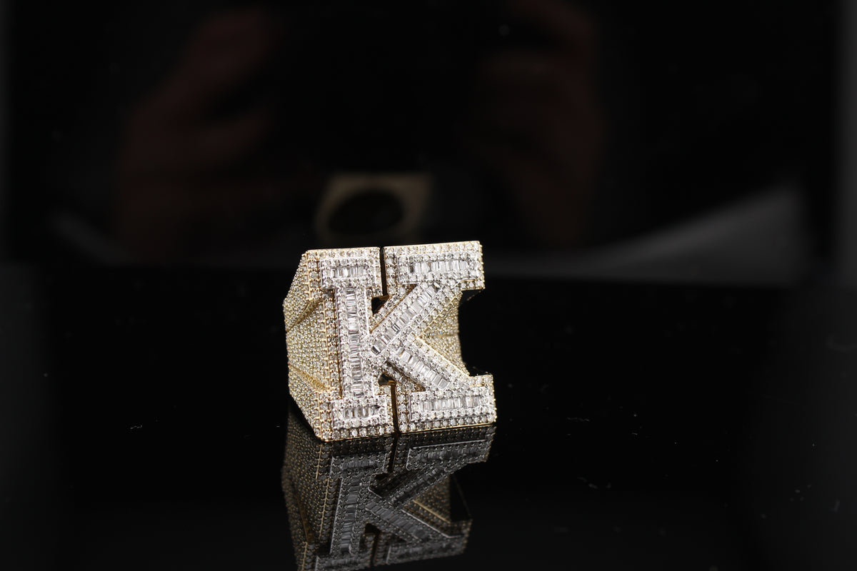 Real 10K Gold Big "K" Inital Diamond Ring