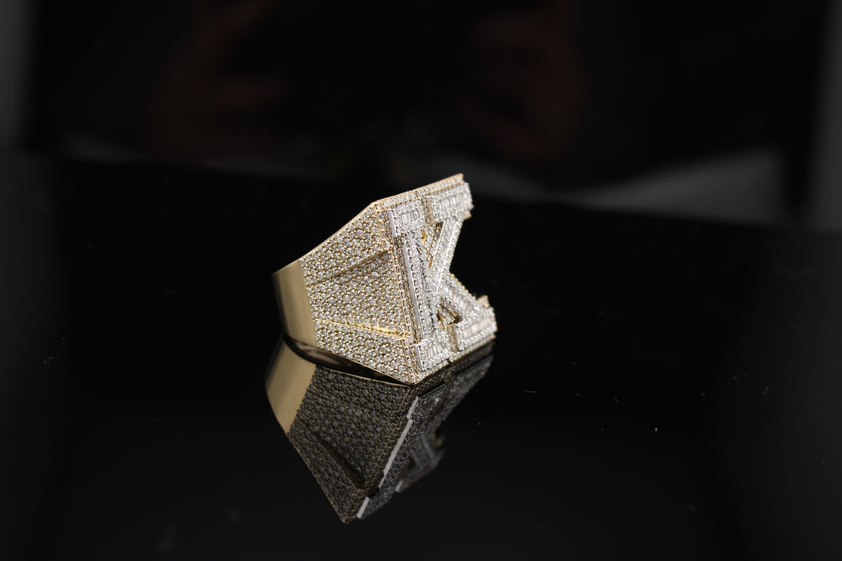 Real 10K Gold Big "K" Inital Diamond Ring