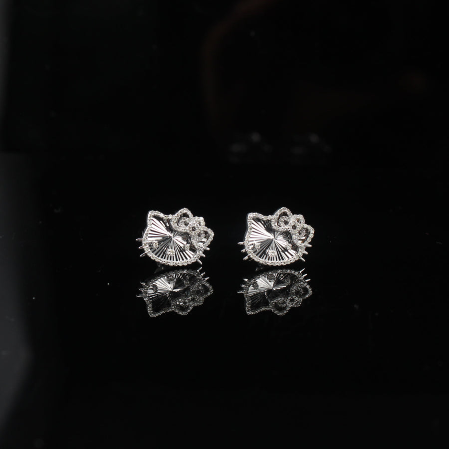 10K Diamond Kitty Studs White Gold