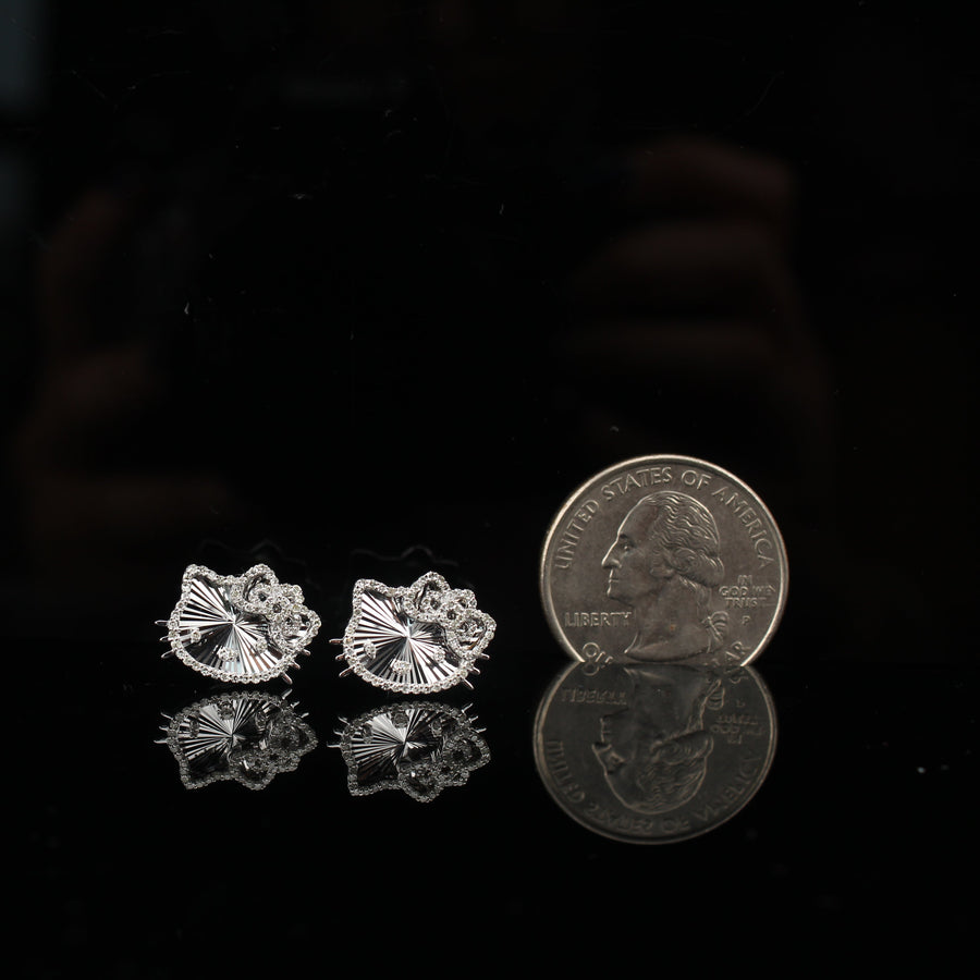 10K Diamond Kitty Studs White Gold