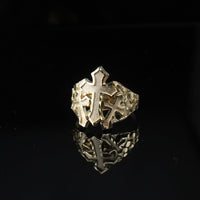 Real 10K Gold Mens Triple Cross Nugget Ring