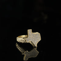Anillo de oro auténtico de 10 quilates con forma de pepita de Texas y circonitas