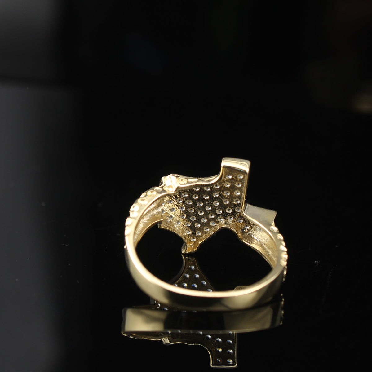 Anillo de oro auténtico de 10 quilates con forma de pepita de Texas y circonitas