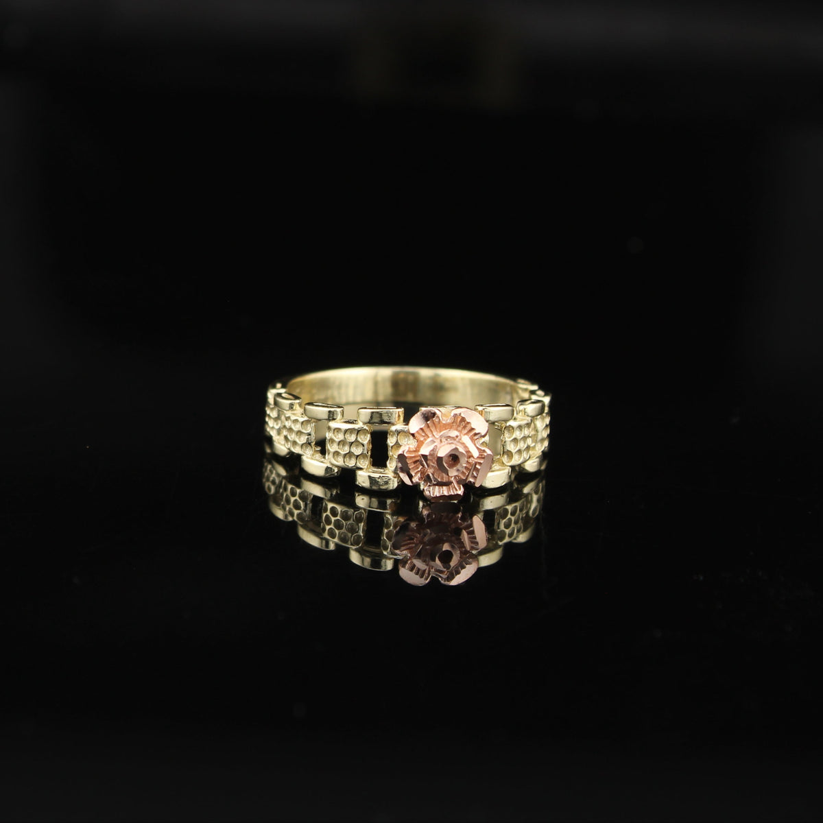 Anillo de mujer de flor rosa de oro de 10K real