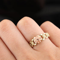 Anillo de mujer de flor rosa de oro de 10K real