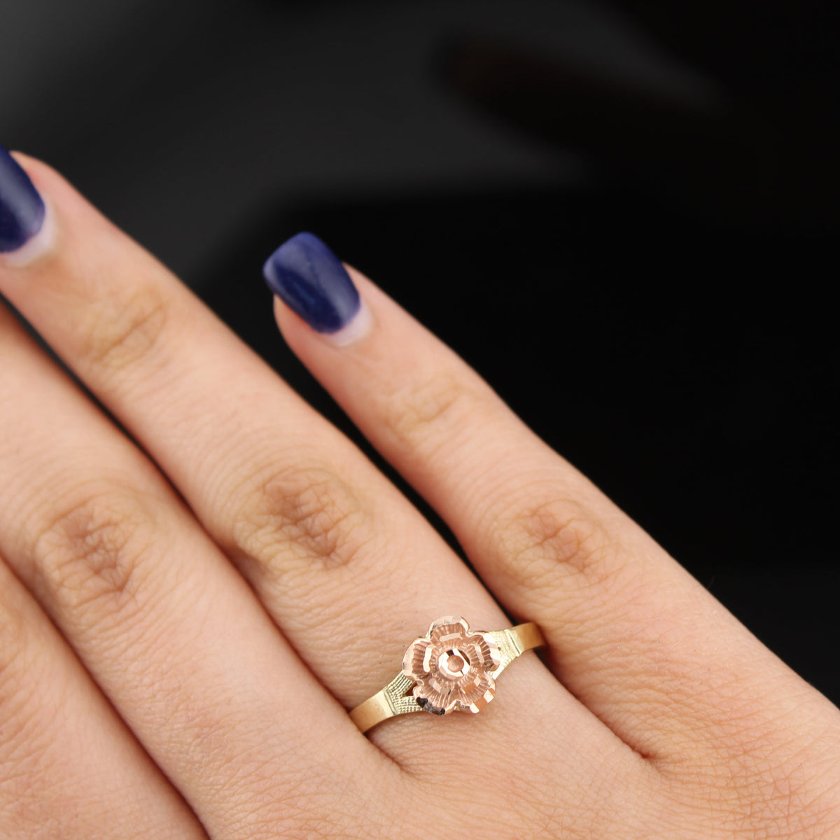 Real 10K Gold Rose Flower Womens Ring