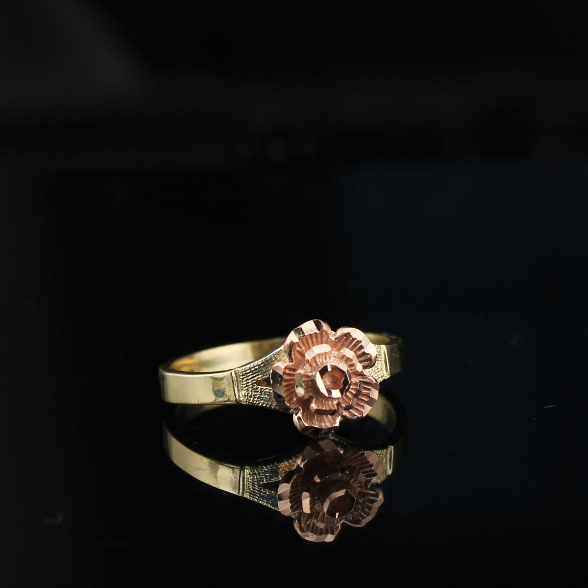 Real 10K Gold Rose Flower Womens Ring