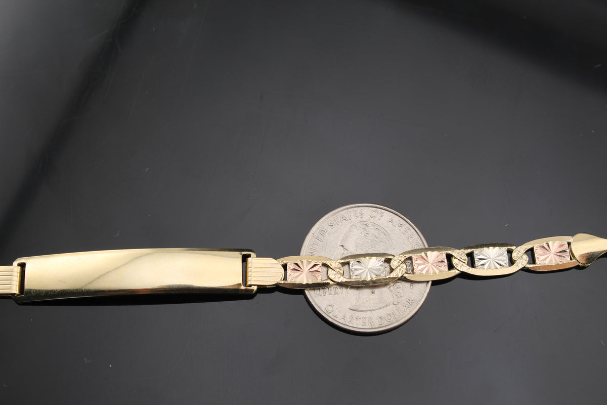 Real 14K Gold 6mm Valentino ID Bracelet