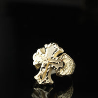 Anillo Cruz Jesús Pepita Oro 10K Hombre Genuino
