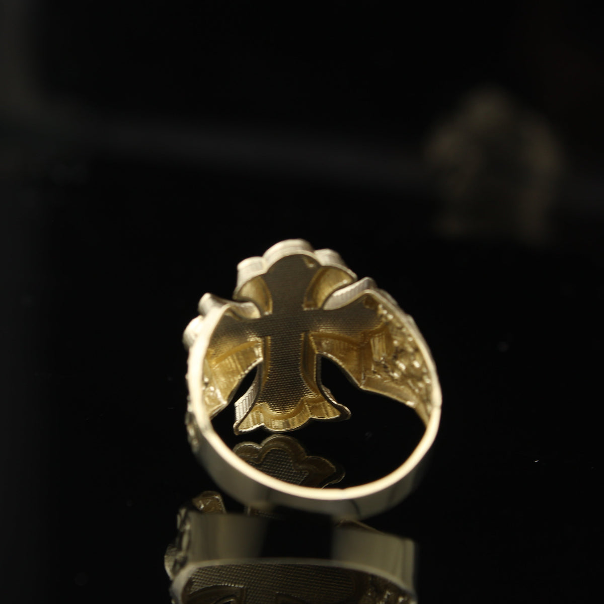 Anillo Cruz Jesús Pepita Oro 10K Hombre Genuino