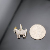 Colgante de cabra de oro de 10K auténtico con diamante