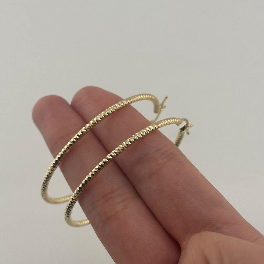 14K Diamond Cut Gold Hoops