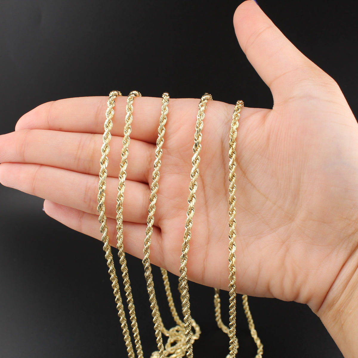Cadenas de oro 10K auténtico de 3 mm tipo cuerda