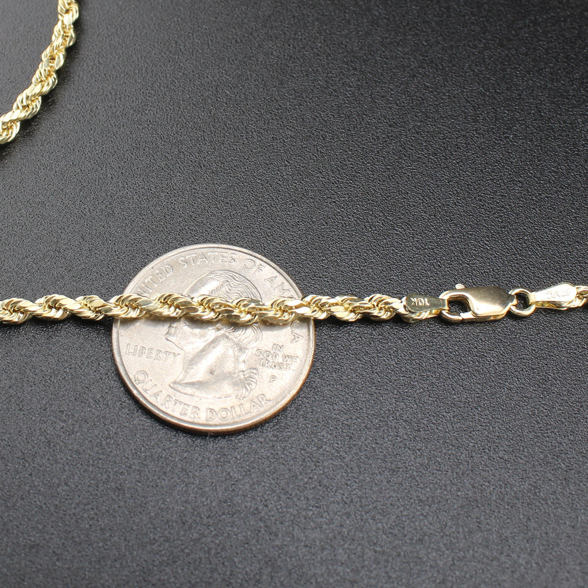 Cadenas de oro 10K auténtico de 3 mm tipo cuerda