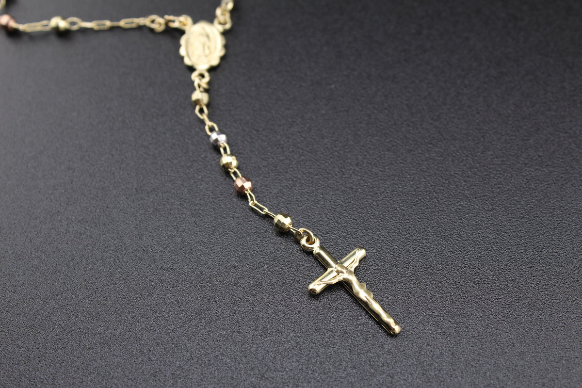 14K Tri Color Rosary Necklace - alternate view - ICEbyAK