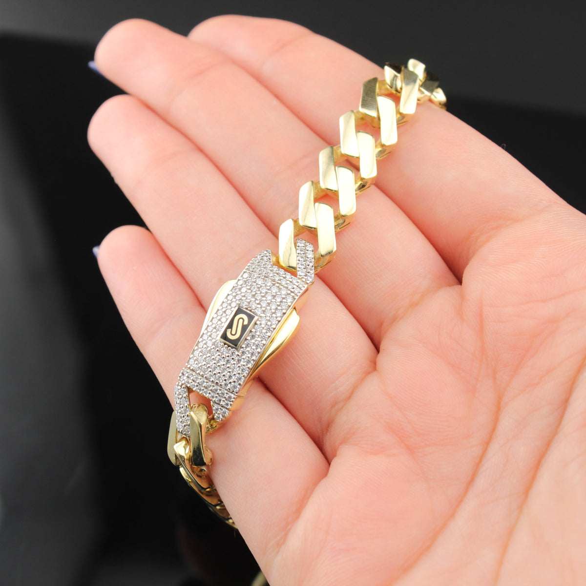 Real 10K Gold 9.5MM Monaco Chain Bracelet